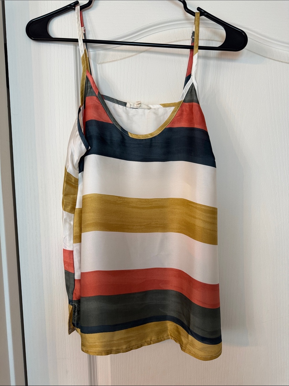 Mystree Striped Satin Cami in White, Mustard, Coral & Navy
